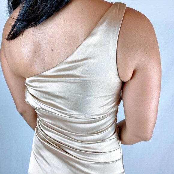 Cache Gold One Shoulder Ruched Bodycon Dress $149 - Picture 6 of 10